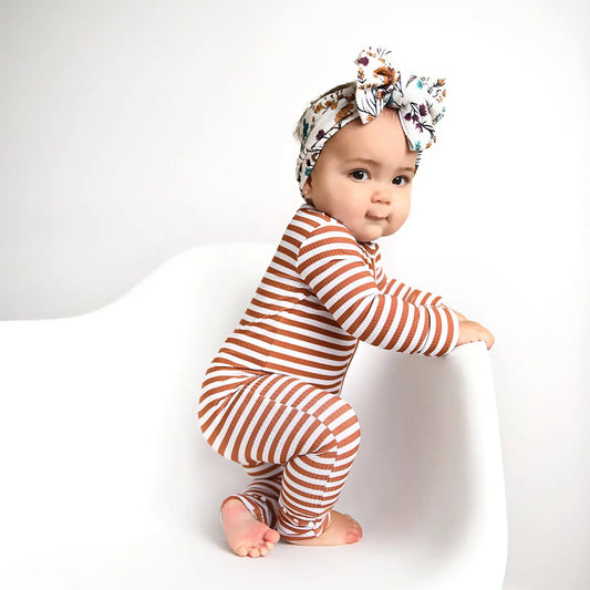 Gigi and Max Chase Brown Ribbed Zip Bamboo Baby Sleepies Little