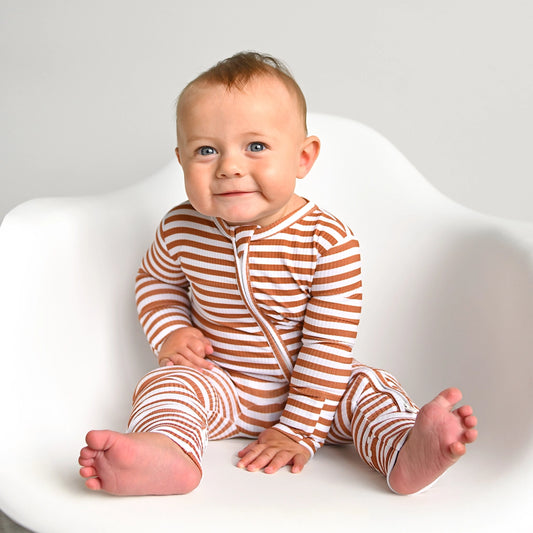 Gigi and Max Chase Brown Ribbed Zip Bamboo Baby Sleepies Little