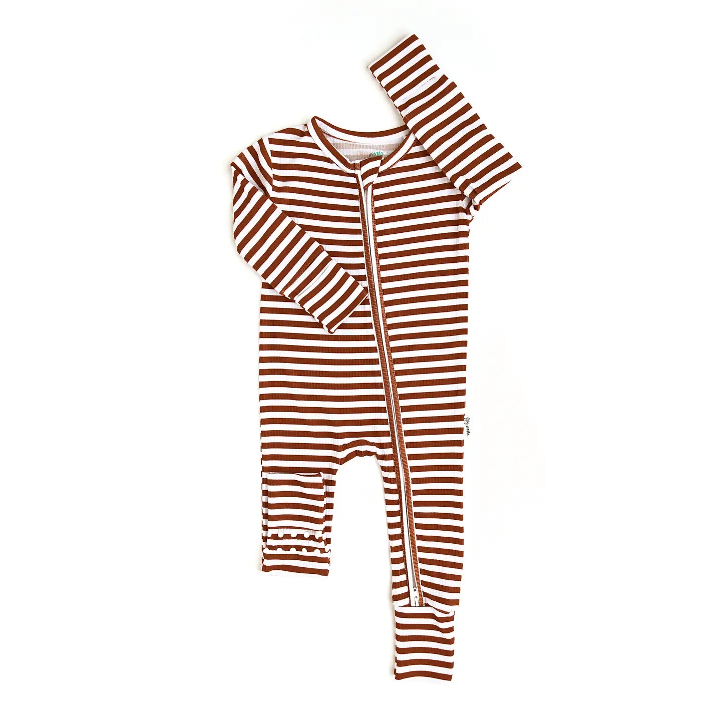 Gigi and Max Chase Brown Ribbed Zip Bamboo Baby Sleepies Little