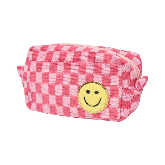 Checkered Cosmetic Bag w/ Glitter Chenile Patches For Tweens