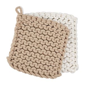 Mudpie Taupe & White Crochet Pot Holder Set