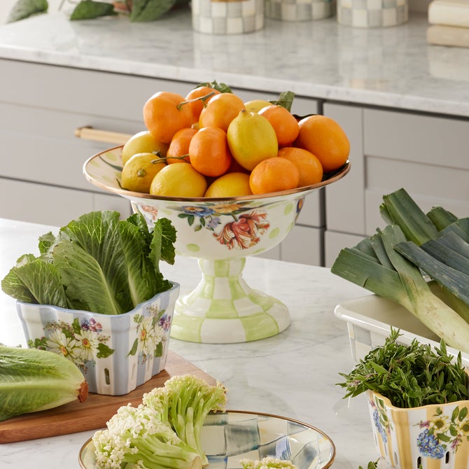 Floral Enamel Compote Wildflowers Green
