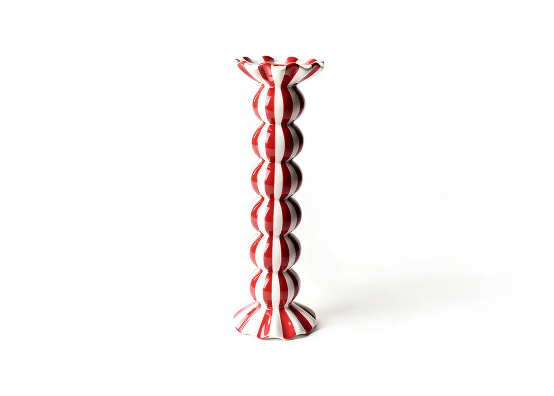 Coton Colors Red Stripe Large Ruffle Knobbed Candle Holder
