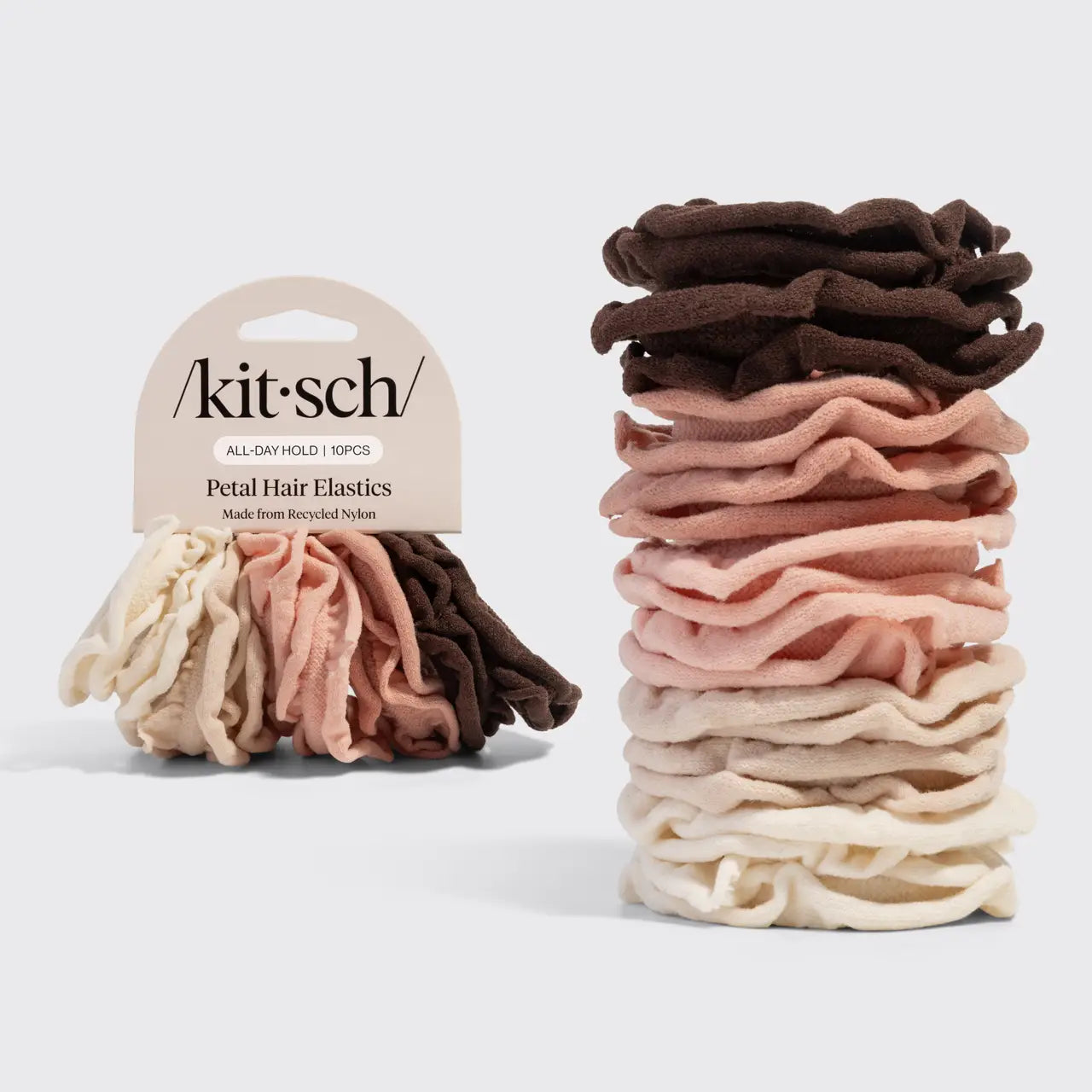 KITSCH Recycled Fabric Petal Hair Elastics 10pc Set - Blush