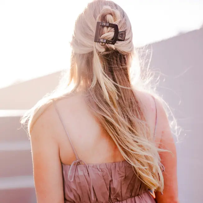 TELETIES Square Flat Hair Clip | Med. | Jet Black
