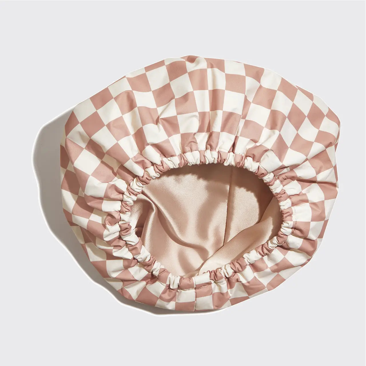 KITSCH Satin Lined Flexi Shower Cap - Terracotta Checker