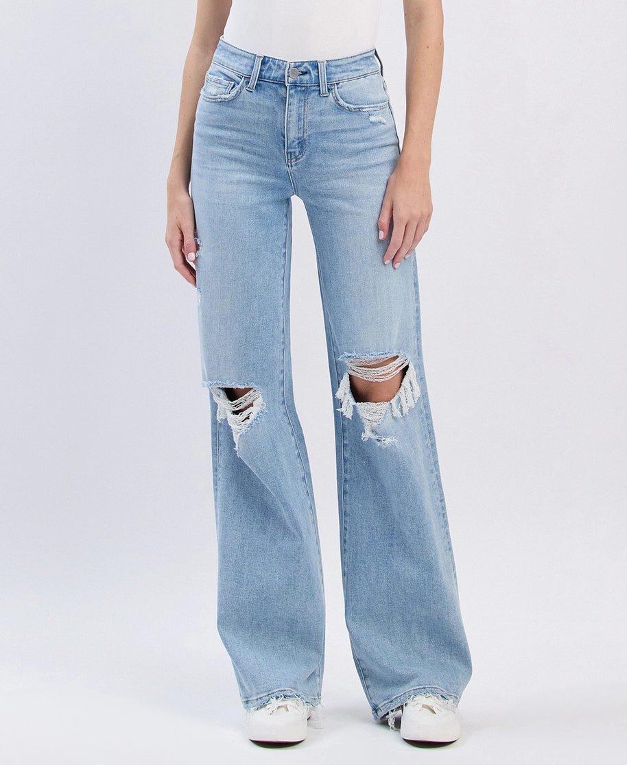 FLYING MONKEY High Rise Distressed Wide Leg Jeans