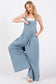 Wide Leg Washed Denim Overalls Jumpsuit