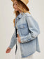 Washed Denim Button Down Shirt Jacket