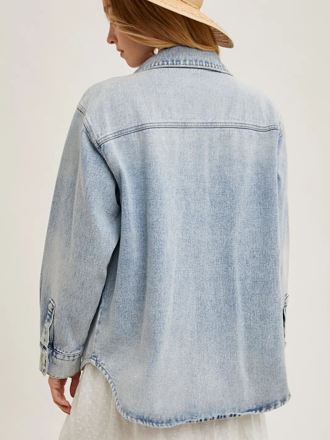 Washed Denim Button Down Shirt Jacket