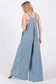 Wide Leg Washed Denim Overalls Jumpsuit