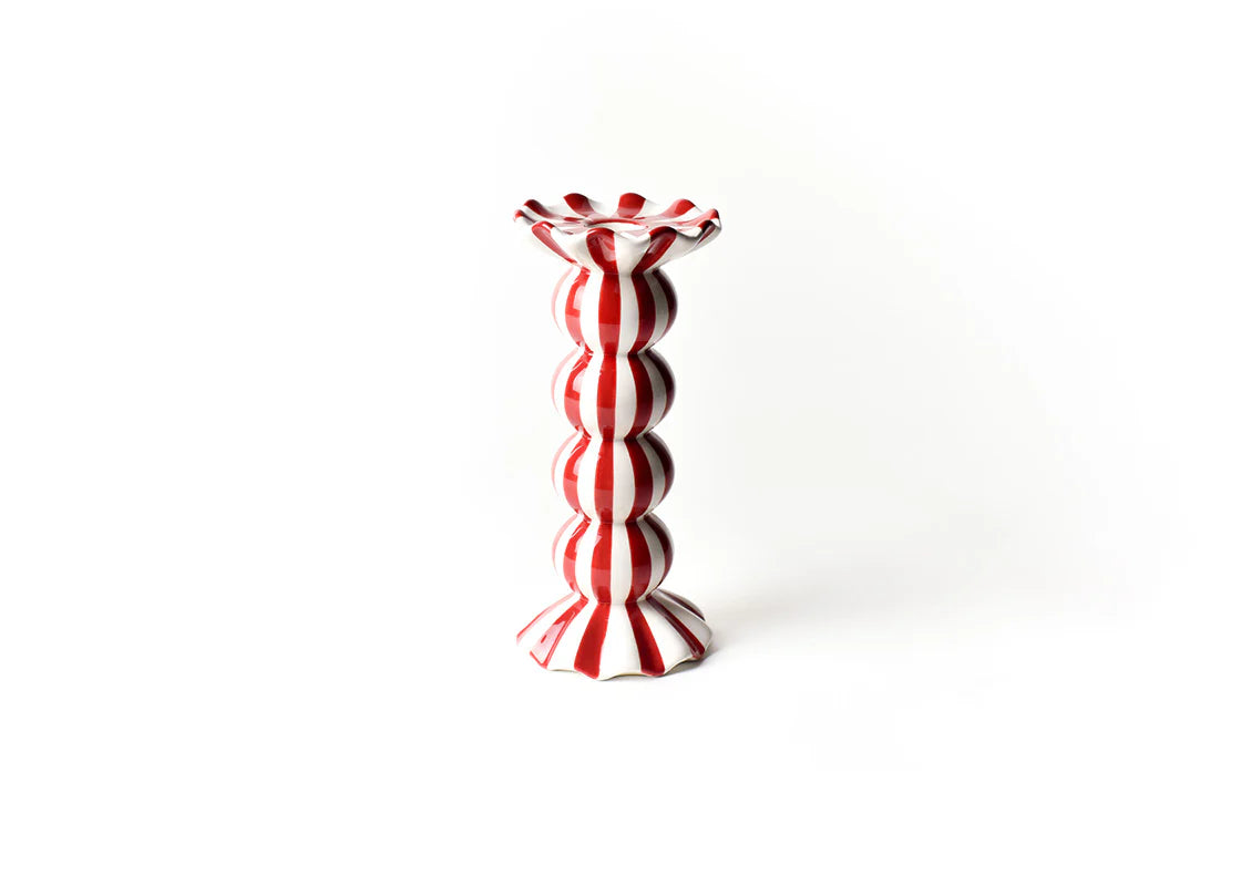 Coton Colors Red Stripe Medium Ruffle Knobbed Candle Holder