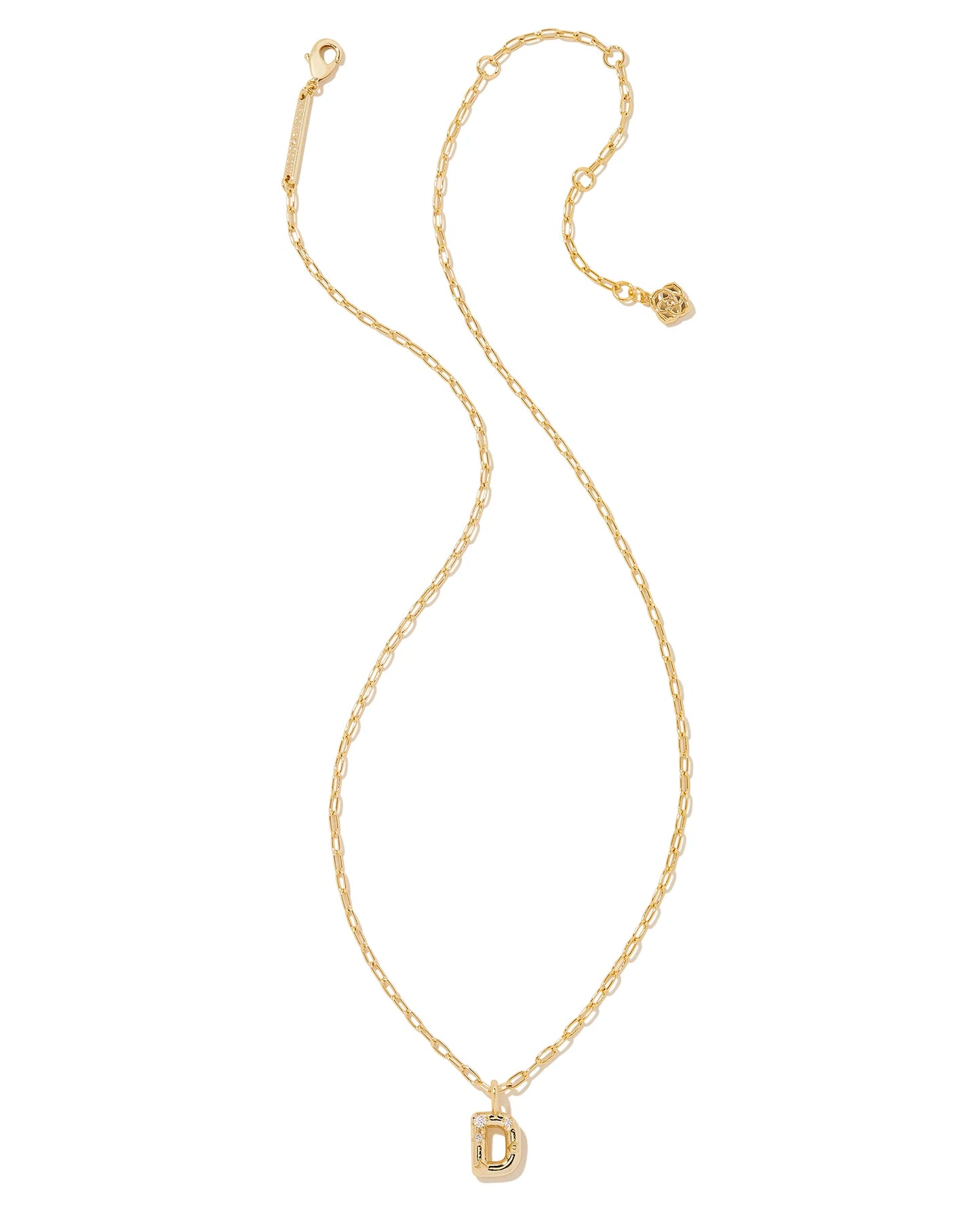 KENDRA SCOTT Crystal Letter D Gold Short Pendant Necklace in White Crystal