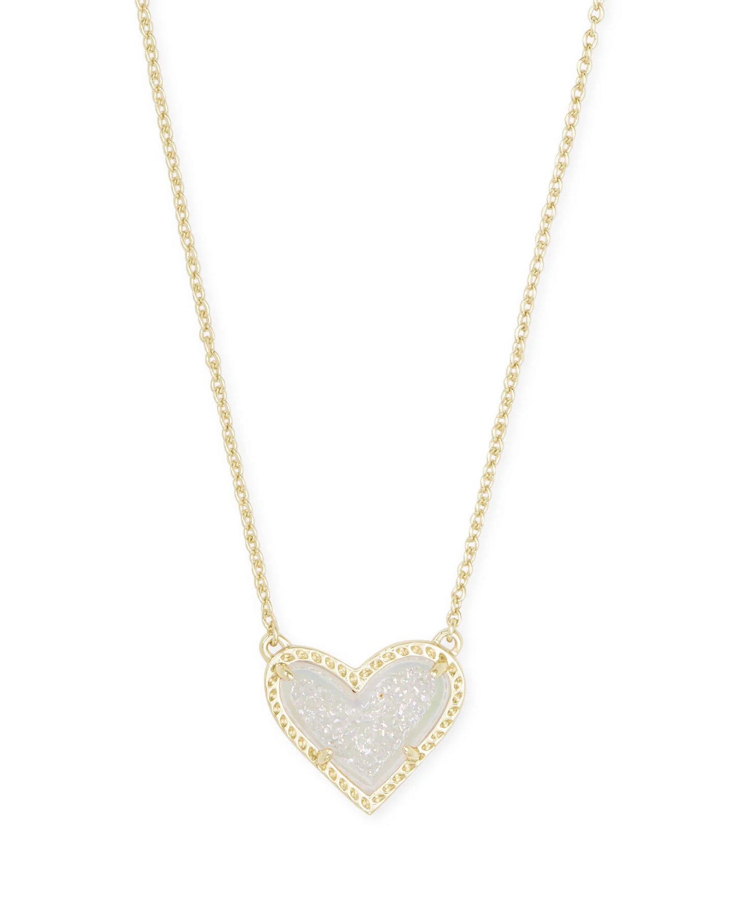 KENDRA SCOTT Ari Heart Gold Extended Length Pendant Necklace in Iridescent Drusy