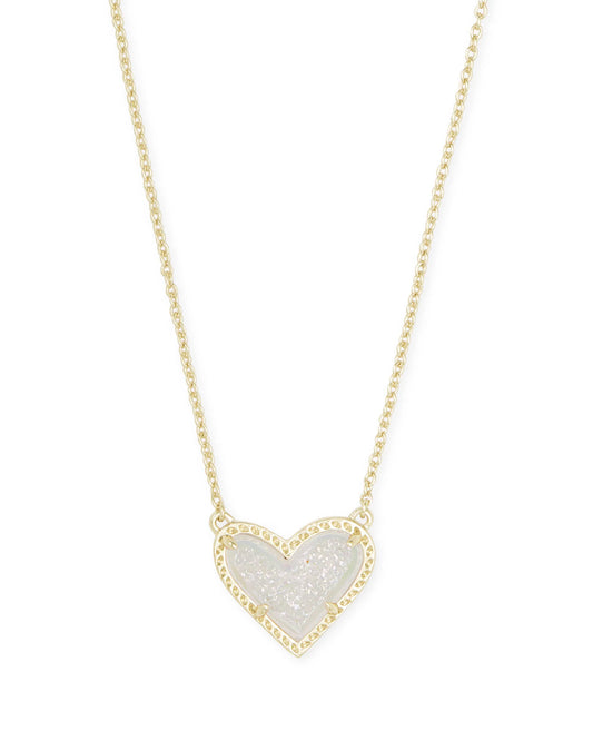 KENDRA SCOTT Ari Heart Gold Extended Length Pendant Necklace in Iridescent Drusy