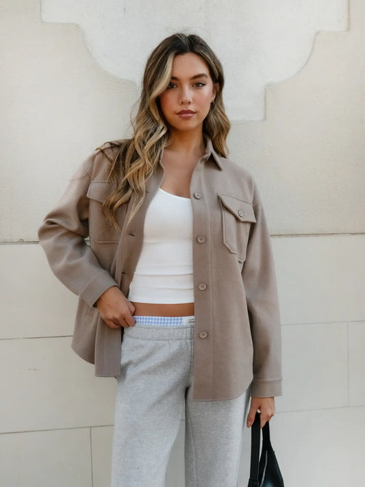 Birken Faux Wool Collared Shirt Shacket