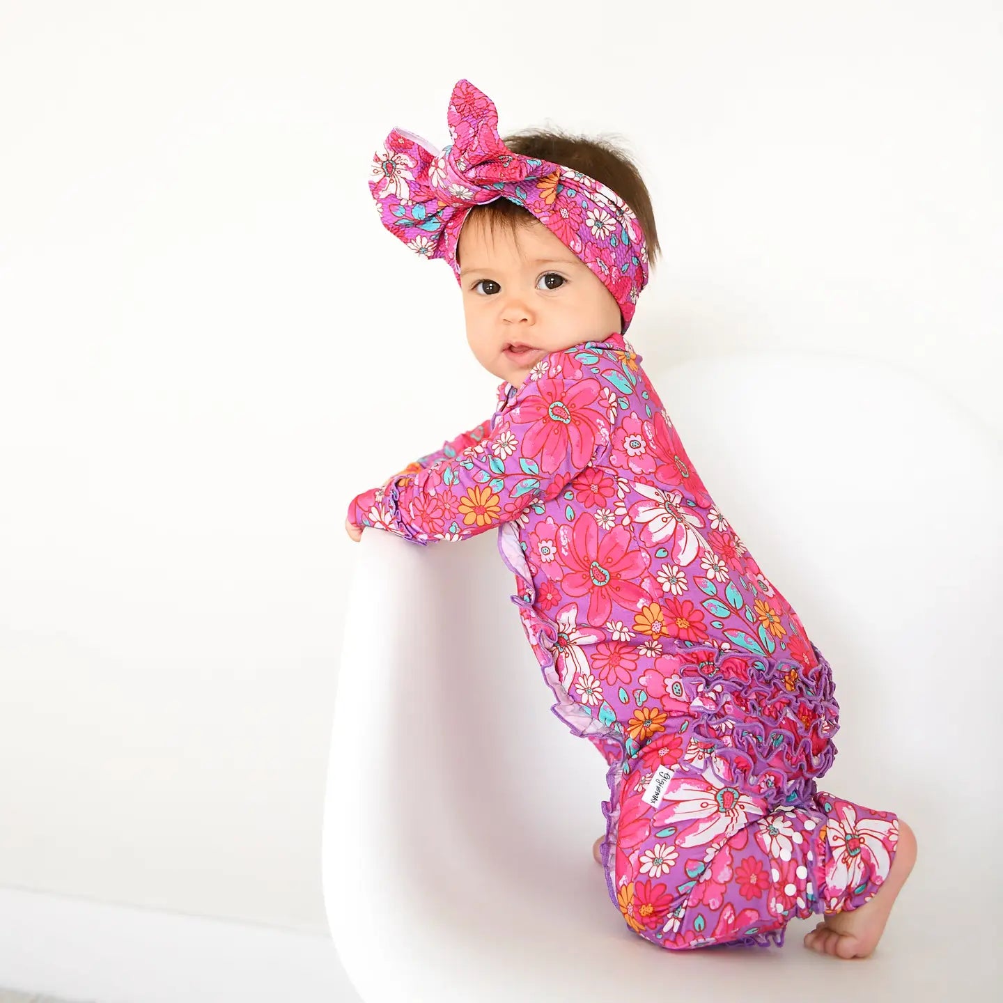 Gigi and Max  Posie Ruffle Zip Bamboo One Piece Floral Baby Outfit