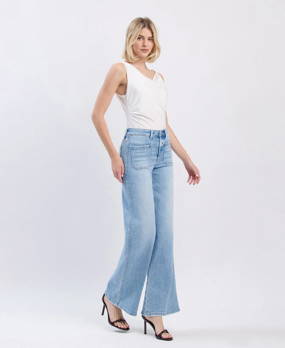 FLYING MONKEY High Rise Patch Pocket Wide Leg Jeans