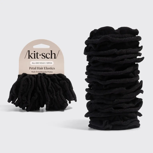 KITSCH Recycled Fabric Petal Hair Elastics 10pc Set - Black