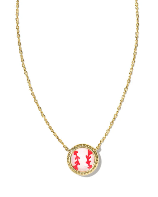 KENDRA SCOTT Baseball Gold Short Pendant Necklace in Ivory Mother-of-Pearl