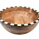 Checker Print Wood Serving Bowl