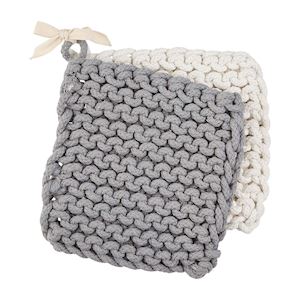 Mudpie  White & Gray Crochet Pot Holder Set