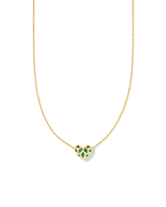 KENDRA SCOTT- Holland Gold Heart Pendant Necklace in Green Crystal