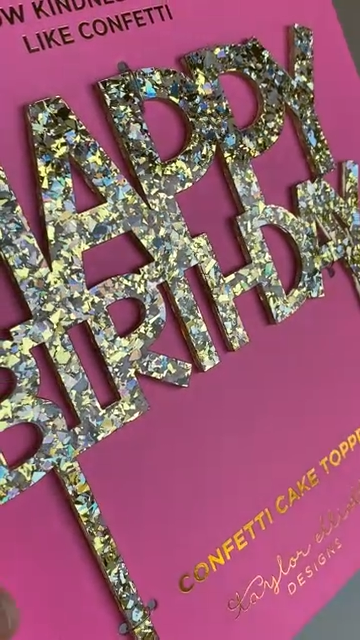 Cake Topper - "Happy Birthday" - Pearl + Gold Confetti