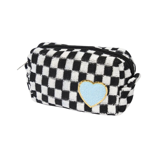 Checkered Cosmetic Bag w/ Glitter Chenile Patches