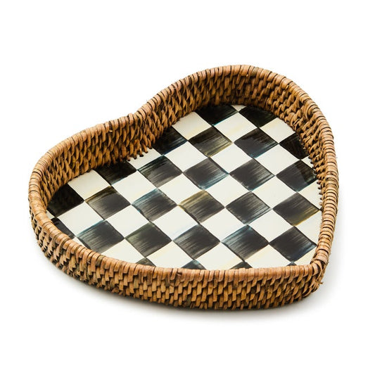 Check Enamel & Rattan Tray
