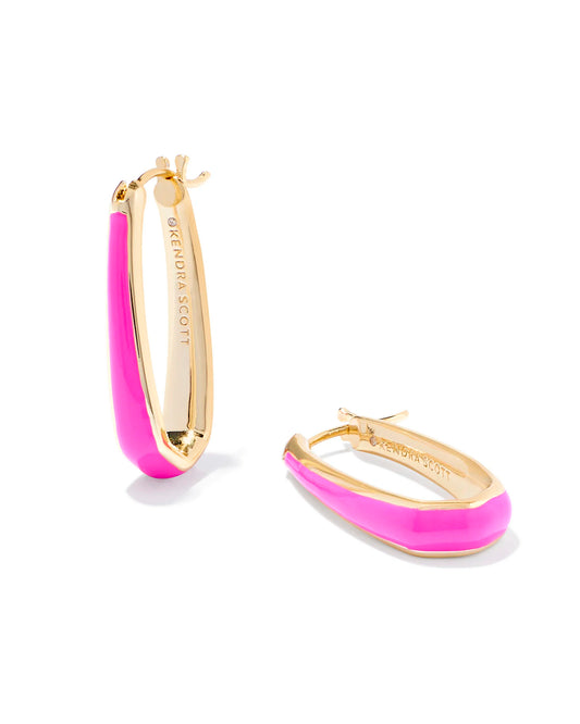 KENDRA SCOTT Kelsey Gold Hoop Earrings in Pink Enamel