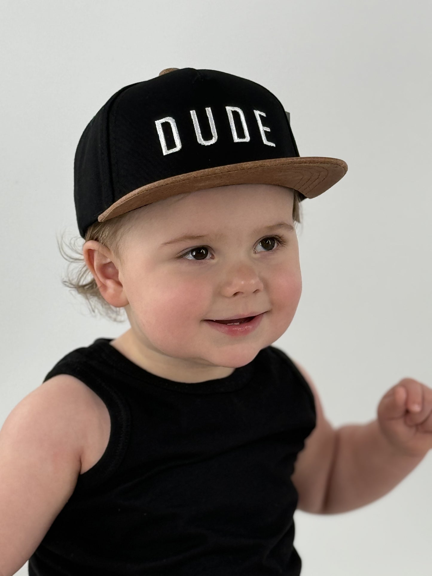 Flat Brim Trucker Hat - Dude - Black/Faux Leather