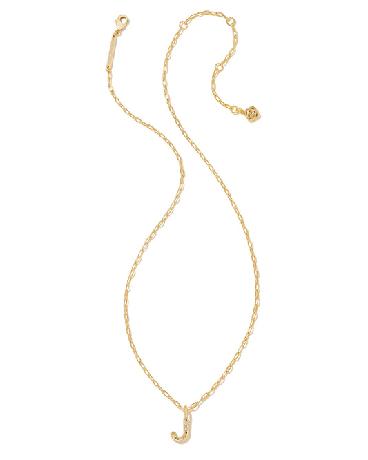 KENDRA SCOTT Crystal Letter J Gold Short Pendant Necklace in White Crystal