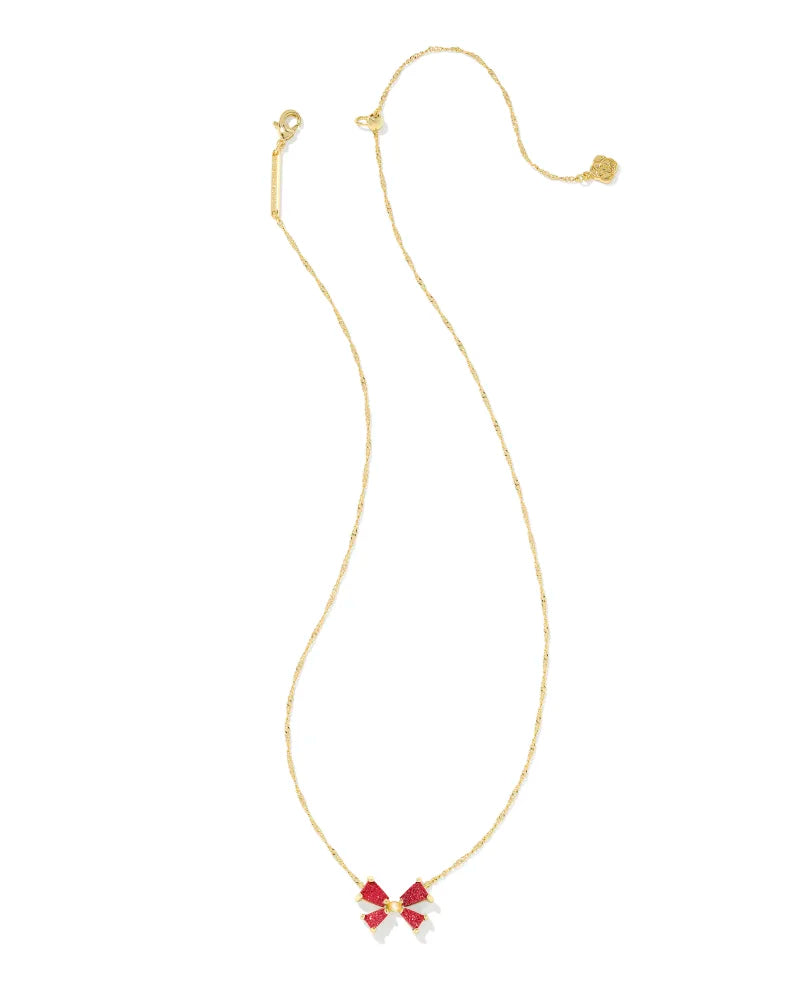 KENDRA SCOTT Blair Bow Small Pendant Necklace - Gold Bright Red Drusy