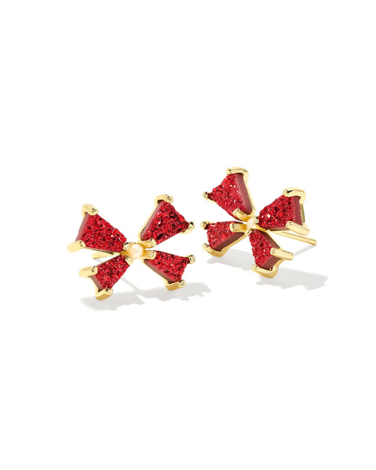 KENDRA SCOTT Blair Bow Small Stud Ear - Gold Bright Red Drusy