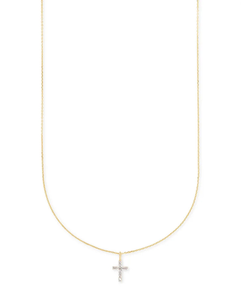 KENDRA SCOTT Cross 14k Yellow Gold Pendant Necklace in White Diamonds