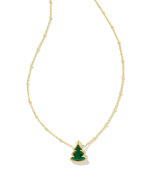 KENDRA SCOTT Holiday Tree Pendant Necklace - Gold Green Quartzite