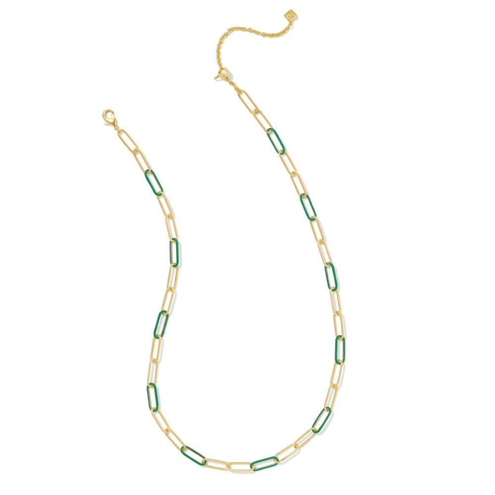 Kendra Scott Ainsley Gold Convertible Chain Necklace in Green Enamel