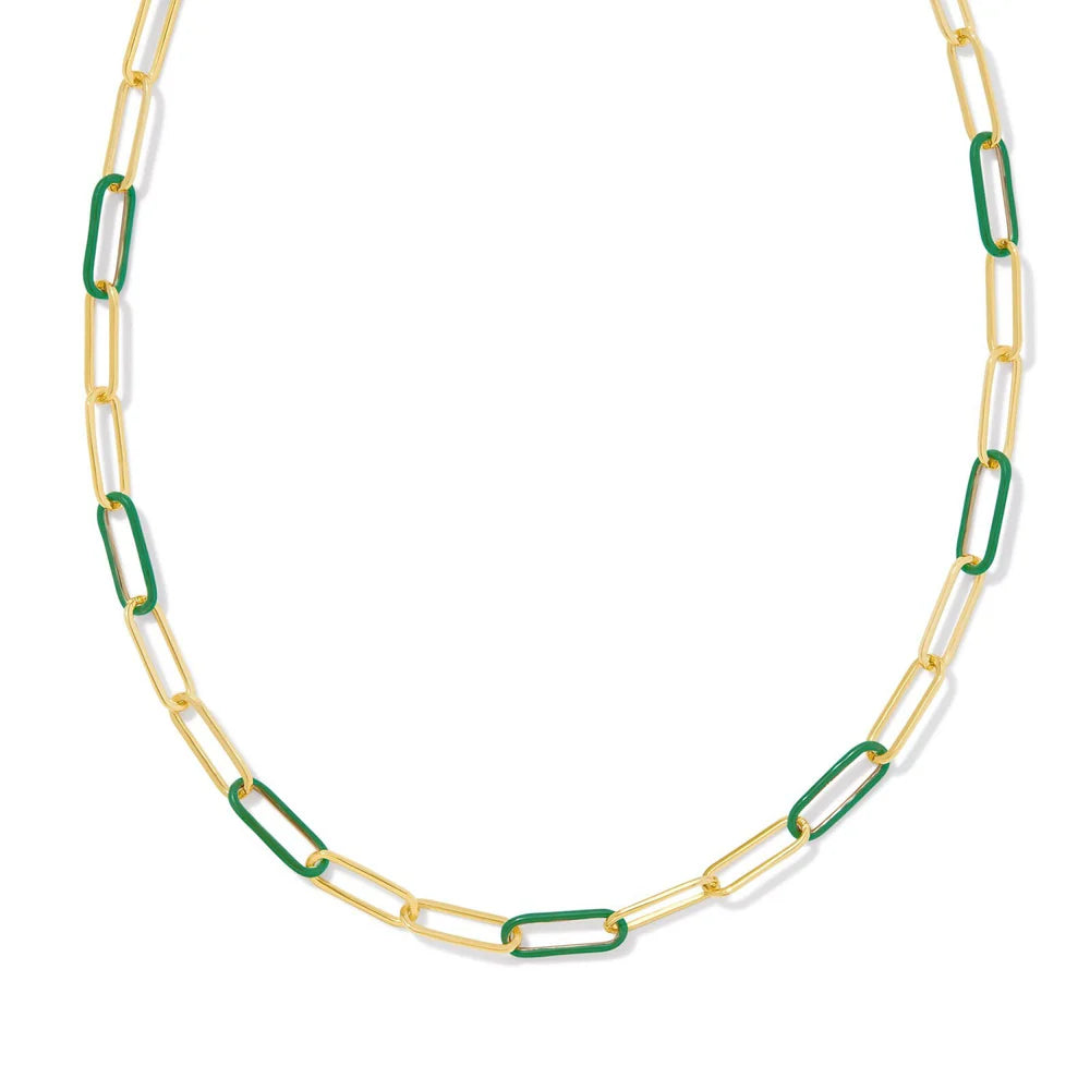 Kendra Scott Ainsley Gold Convertible Chain Necklace in Green Enamel