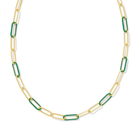 Kendra Scott Ainsley Gold Convertible Chain Necklace in Green Enamel