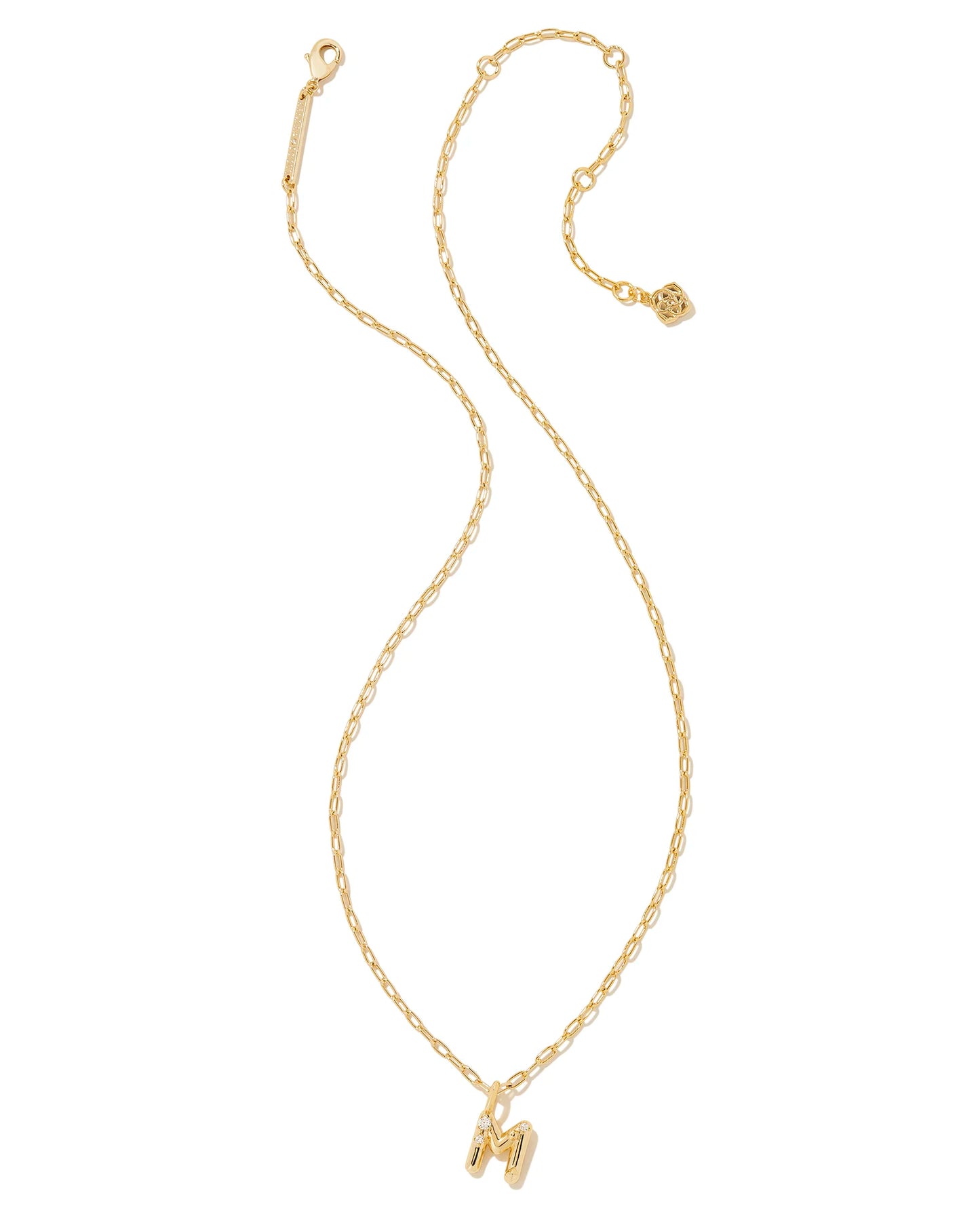 KENDRA SCOTT Crystal Letter M Gold Short Pendant Necklace in White Crystal