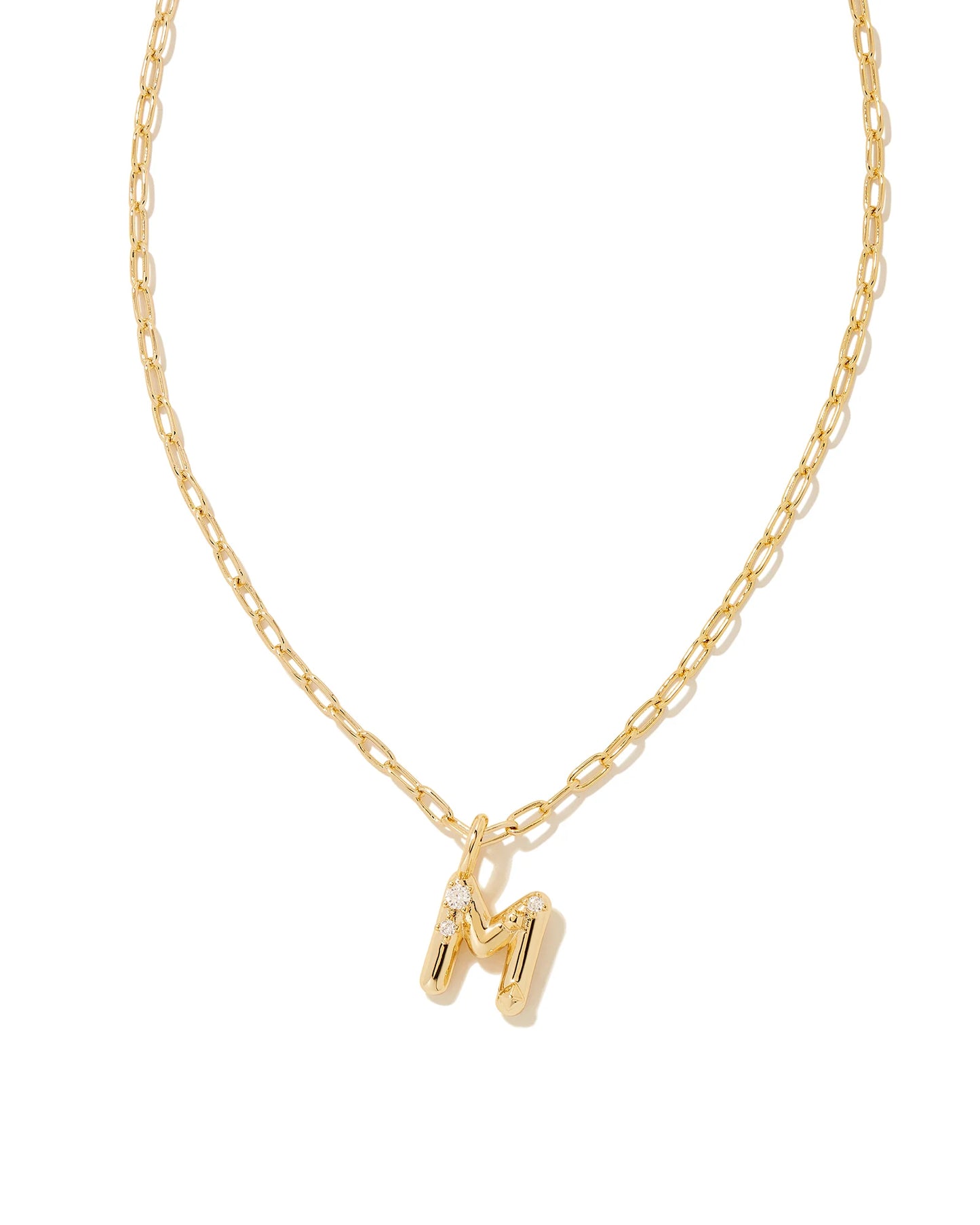 KENDRA SCOTT Crystal Letter M Gold Short Pendant Necklace in White Crystal