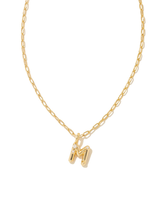 KENDRA SCOTT Crystal Letter M Gold Short Pendant Necklace in White Crystal