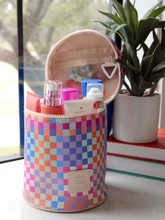 Barrel Organizer Toiletry Bag - All the Things (Checkered)