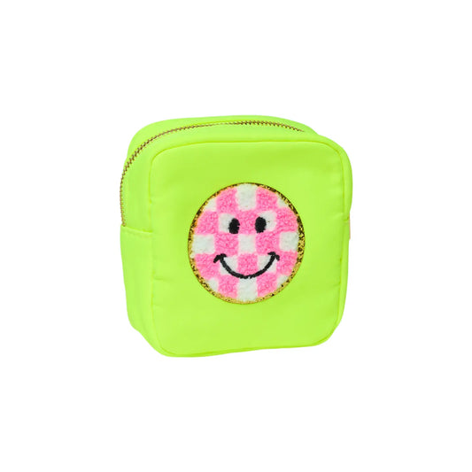 Nylon Pouch W/Glitter Chenile Patches -Neon Yellow