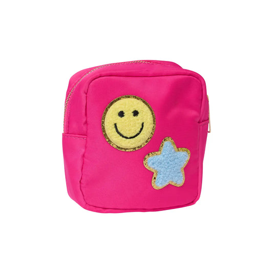 Nylon Pouch W/Glitter Chenile Patches  -Neon Pink!