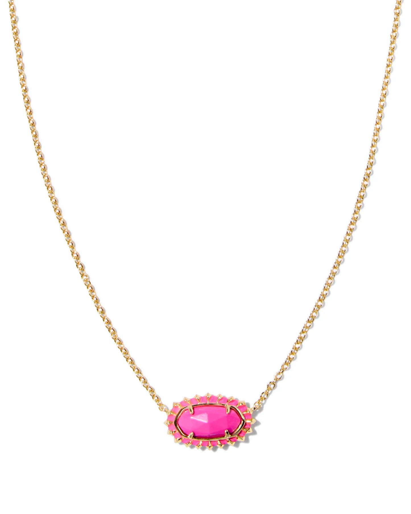 KENDRA SCOTT Elisa Gold Color Burst Frame Short Pendant Necklace in Neon Pink