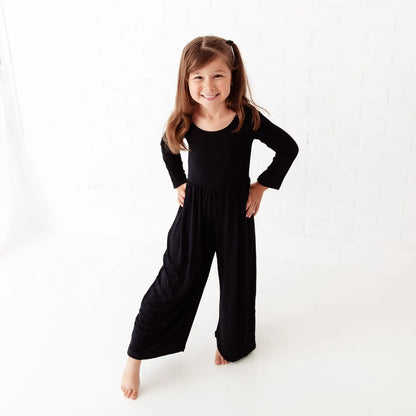 Onyx Girl's Solid Black Bamboo Leggy Romper