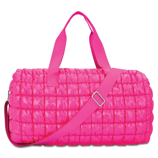 Hot Pink Shiny Puffer Duffel Bag