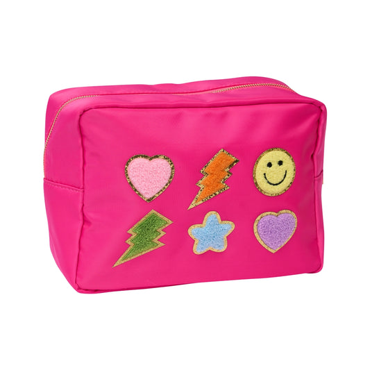 Nylon Pouch W/Glitter Chenile Patches For Tweens -Neon Pink!